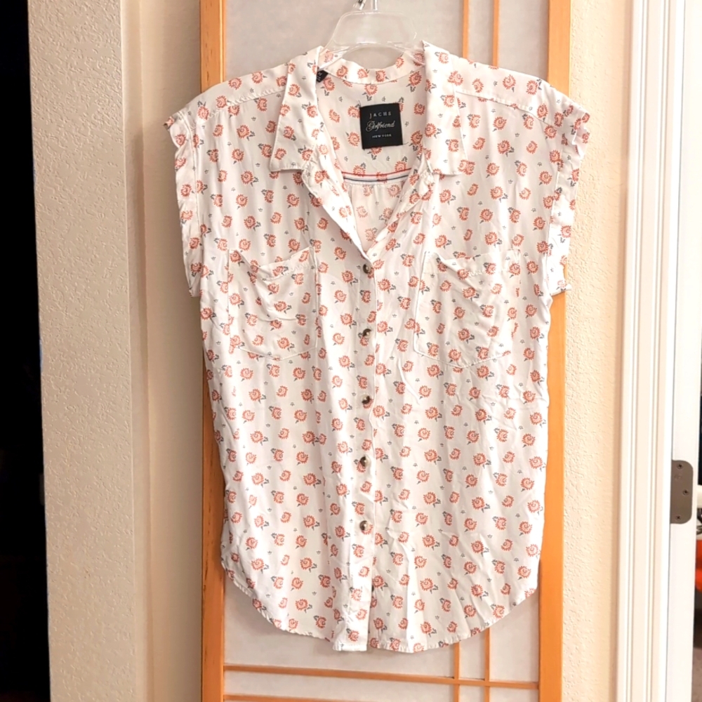 JACHS Girlfriend White and Red Floral Blouse